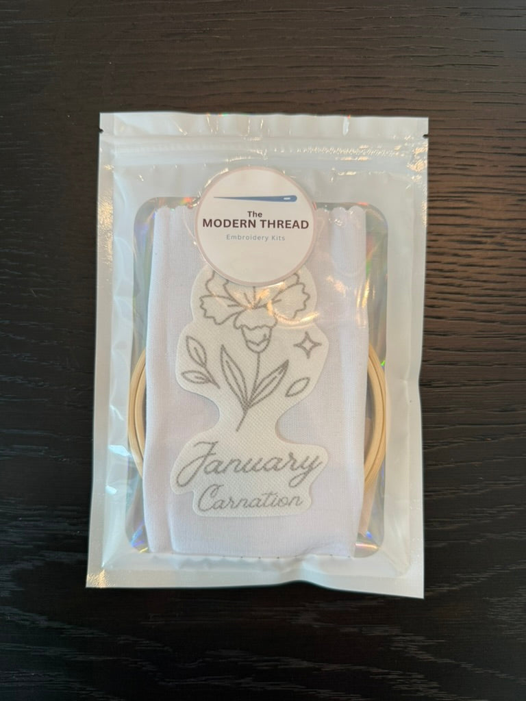 January Birth Flower Embroidery Kit- Carnation