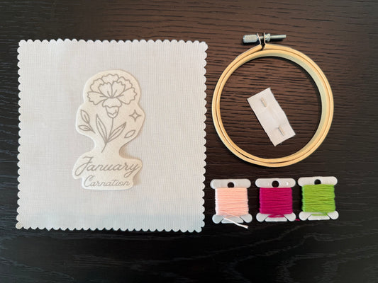 January Birth Flower Embroidery Kit- Carnation