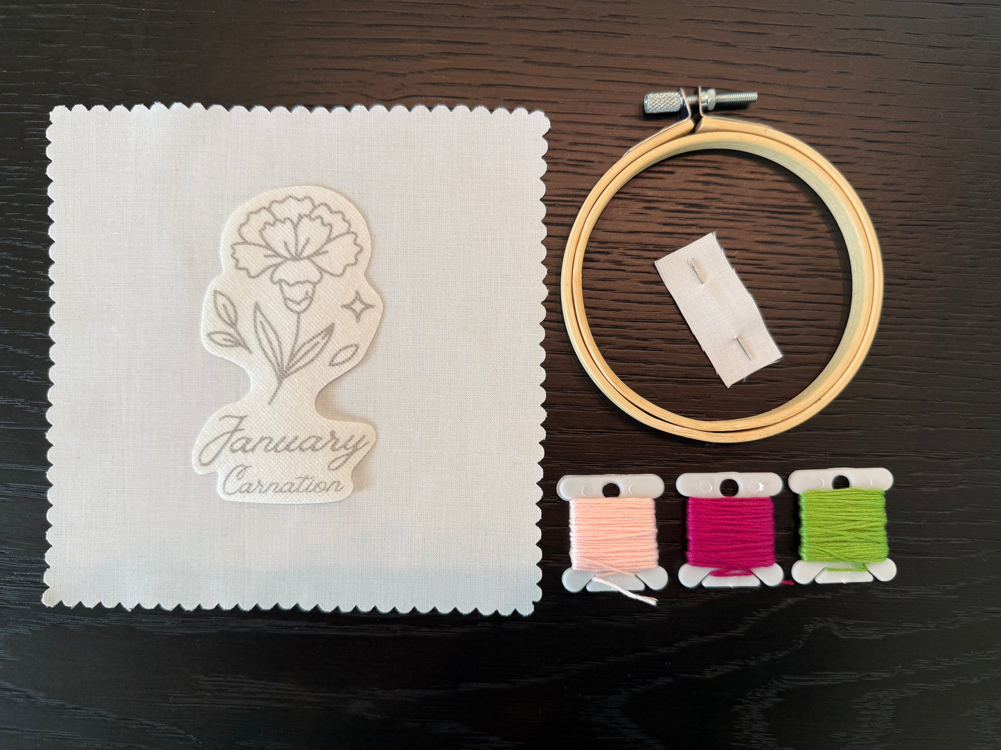 January Birth Flower Embroidery Kit- Carnation