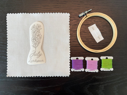 July Birth Flower Embroidery Kit – Larkspur